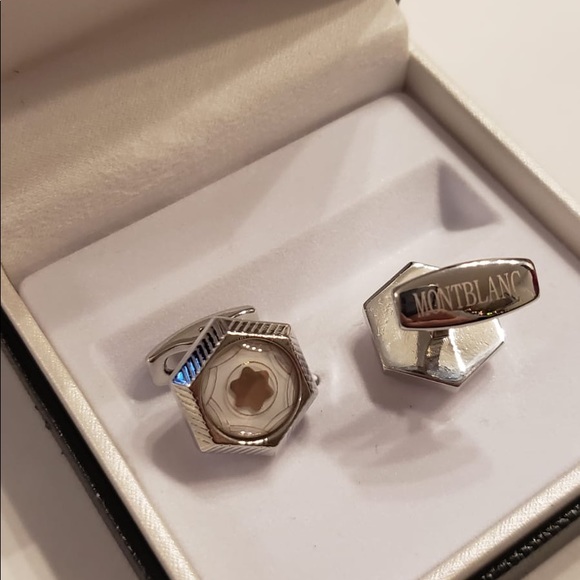 New Montblanc Silver Coated Pearl Cufflinks - Picture 2 of 3